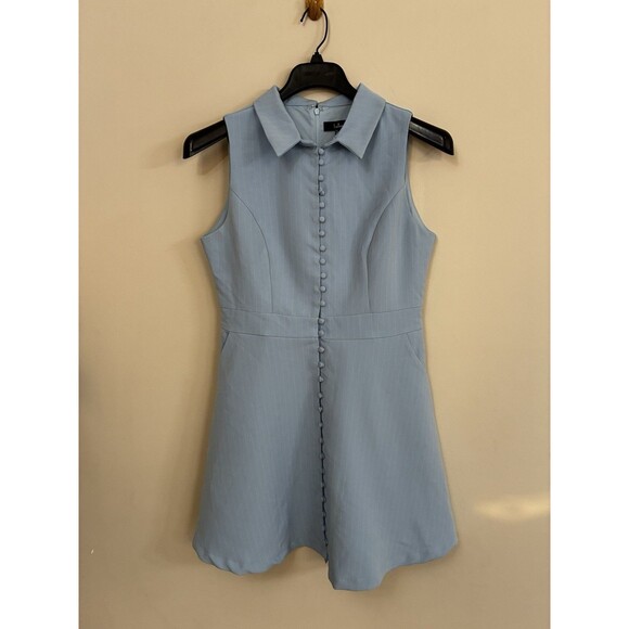Lulus Blue Pinstriped Collared Mini Dress With Pockets NWT Size L Large - Picture 5 of 11